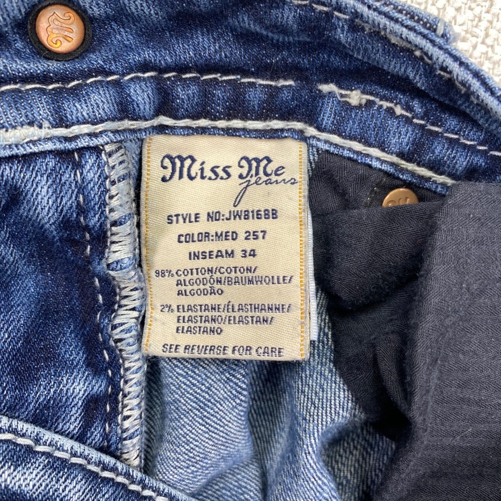 Miss Me Signature Bootcut Jeans Womens 27x 34 Medium Wash Blue Low Rise JW8168B - Picture 6 of 15